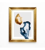 Tablore Gold Çerçeveli Soyut Suluboya Tablo Lacivert Kahve Modern Salon Duvar Tablosu
