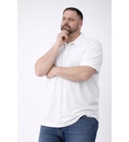 Erkek Pike Kumaş Düğmeli Yaka Battal Büyük Beden Günlük Kısa Kol Tişört T-shirt - Beyaz