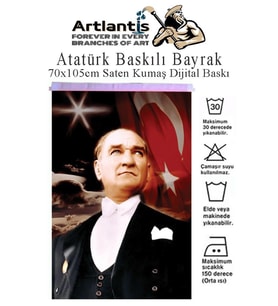 Atatürk Baskılı Türk Bayrağı 70x105 cm 1 Paket Bayraklı Atatürk Posteri Dijital Baskı Raşel Kumaş İç ve Dış Ortama Uygundur (Çok Renkli)