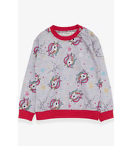 Breeze Kız Çocuk Sweatshirt Unicorn Desenli 1.5-5 Yaş, Açık Gri Melanj