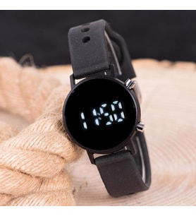 SaaTTino Unisex Siyah Renk Yuvarlak Dijital Led Ekran Silikon Kordonlu Kol Saat