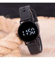 SaaTTino Unisex Siyah Renk Yuvarlak Dijital Led Ekran Silikon Kordonlu Kol Saat