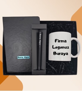Kişiye Özel Defter & Kişiye Özel Kalem & Dilediğiniz (Logo, İsim, Mesaj) Baskılı Kupa