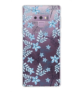 Samsung Galaxy Note 9 Kapak Floral Mavi Tasarımlı Şeffaf Silikon Kılıf