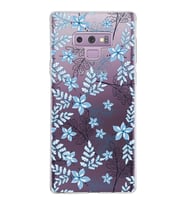 Samsung Galaxy Note 9 Kapak Floral Mavi Tasarımlı Şeffaf Silikon Kılıf