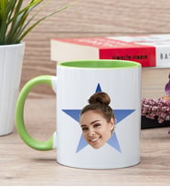 Kişiye Özel Mavi Yıldız Kafa Fotoğraflı Yeşil Kupa Bardak