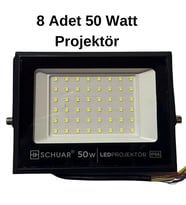 8 Adet Kampanyalı 50 Watt Siyah Slim Kasa 6500K Beyaz Işık IP65 Led Projektör