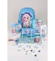 DEKOMUS LİSANSLI "MAVİ KARLAR ÜLKESİ ELSA FROZEN KOLEKSİYONU "OKUL ,BESLENME VE KALEM ÇANTASI,MATARA,BESLENME KABI İLE FULL OKUL/KIRTASİYE SETİ (Mor)