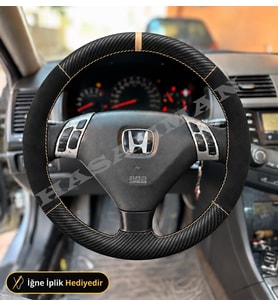 Honda FR-V Dikme Direksiyon Kılıfı Alcantara Süet Mat Karbon Bej Yüzük ve Dikiş 6 Kişilik MPV-Comfort-Executive 2005-2009