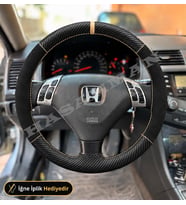 Honda FR-V Dikme Direksiyon Kılıfı Alcantara Süet Mat Karbon Bej Yüzük ve Dikiş 6 Kişilik MPV-Comfort-Executive 2005-2009
