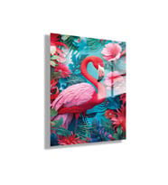 Cam Tablo Çiçekli Pembe Flamingo