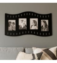 Duvar Fotoğraf Çerçevesi Film Rulo Desenli Fotoğraf Çerçeve Ahşap 4 Fotoğraf Kapasiteli Pano Siyah