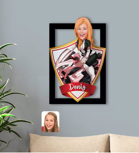 BK Gift Kişiye Özel İsimli Kadın Motorcu Karikatürlü 3D Ahşap Tablo-2