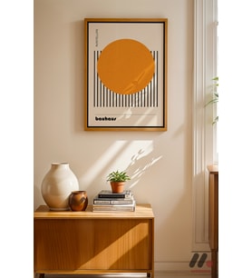 Bauhaus Turuncu Daire Sergi Afişi, Ahşap Çerçeveli Duvar Tablosu - Modern Ev