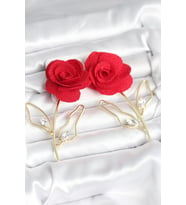 Pirinç Gold Renk Kırmızı Gül Model Kadın Küpe 5886 - SSSSSS2402-6419