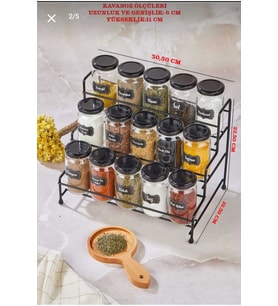 Şık Metal Standlı 15 Parça Baharat Takımı, Pratik ve Estetik Depolama
