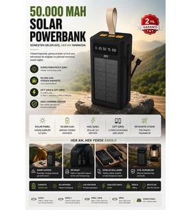 Güneş Enerjili Powerbank Dijital Göstergeli Taşınabilir Güç Kaynağı