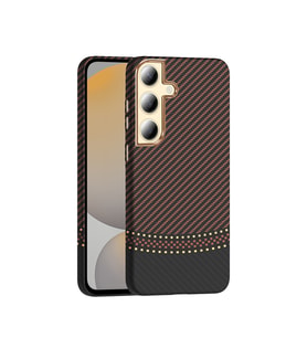 Galaxy S24 Kılıf M-safe Şarj Özellikli Karbon Fiber Görünümlü Gros Kılıf Gold-Siyah