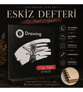 Dreamart Galery Eskiz Defteri 20X20 cm 50 Yaprak Bej Kağıt Spiralli Sert Kapak Karakalem Çizim Defteri