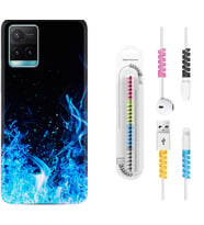 Vivo Y11S Y21S Y20 Y20S Y70 Kılıf Kablo Koruma Spiral Silikon Blue Fire 1678