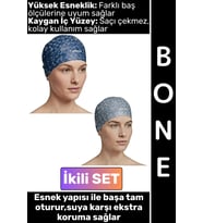#Bone Konforlu Esnek Yumuşak Havuz Deniz Yüzme Kaygan İç Yüzey Şık Su Geçirmez Saç Bonesi İkili SET