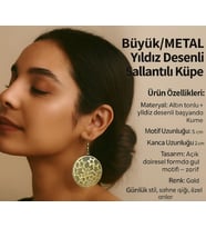 Büyük Metal Yıldız Desenli Sallantılı Küpe – Geceye Not (Altın)
