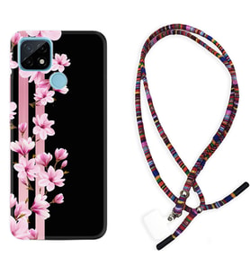 Realme C11 C21 C21Y C25Y C11 2021 Kılıf Boyun Asklı Rasta Silikon Pink Flowers 3 1393