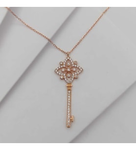 Gümüş Zirkon Taşlı Anahtar Kolye 925 Ayar