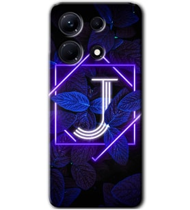 İnfinix Note 30 Kılıf HD Desen Baskılı Arka Kapak - Dark Neon Yaprak J Harfi