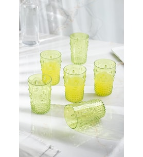 Akrilik Yeşil 6'lı Kısa Bardak & Su Meşrubat Kahve Yanı Bardağı 400 ml ( Cam Değildir )
