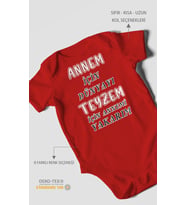 Annem İçin Dünyayı Teyzem İçin Annemi Yakarım Baskılı Bebek Zıbını  %100 Pamuk Kısa Kol (Kırmızı)