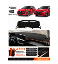 e-biz PEUGEOT 208 (2020-2024) Uyumlu Torpido Örtüsü, Torpido Kılıfı - Siyah-Kahverengi - PE006