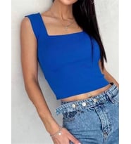 Mavi Kare Yaka Atlet Triko Bluz Crop S / M / L Beden Uyumlu