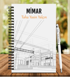 Kişiye Özel Mimar Tasarımlı Ahşap Defter Ve Kalem Seti