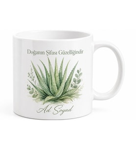 Aloe Vera Bitkisi Çizimli Cilt Sağlık Güzellik Kupası Hediye Bardak