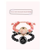Mesafe Bilekliği – Totwoo Akıllı Dokunmatik Sevgililer Bilekliği - Siyah Akik (Black Agate) ve Pembe Pers Yeşimi - Güneş ve Ay figürlü