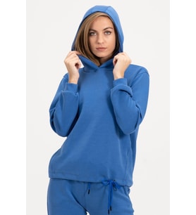 Kadın Kapüşonlu Mavi Sweatshirt Ve Eşofman Takımı Scuba Kumaşı