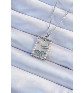 316L Çelik Zincir Gümüş Renk Zirkon Taşlı Ay Figürlü Tarot Kolye 5886 - GLST2669-4267