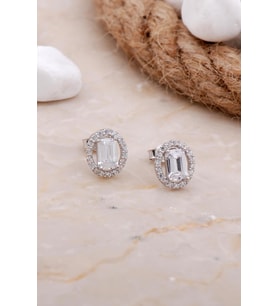 Baget Oval Rodyumlu Gümüş Küpe 5812
