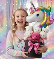 Unicorn Balonlu 6 Peluş Ayılı Kız Oyuncak Seti – Kız Çocuklarına Özel Doğum Günü Hediyesi ve Sürpriz Hediye Kutusu