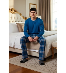 Erkek Ekose Desenli Uzun Kollu Pijama Takımı Fonksiyonel Dayanıklı Kaliteli Konforlu Rahat