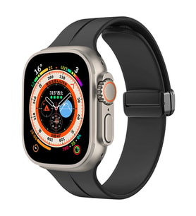 Apple Watch Ultra 49mm Uyumlu Kordon Silikon Metal Mıknatıslı Toka Zore KRD-84 Kayış (Siyah)