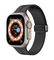 Apple Watch Ultra 49mm Uyumlu Kordon Silikon Metal Mıknatıslı Toka Zore KRD-84 Kayış (Siyah)
