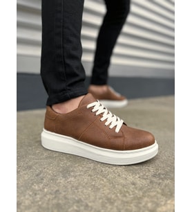 Boost Bağcıklı Deri Erkek Günlük Sneaker Ayakkabı - Taba Beyaz (Taba-Beyaz)