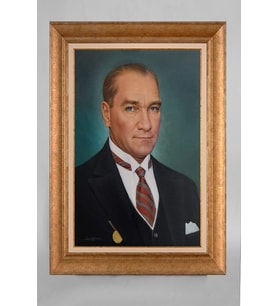 Altın Varaklı Çerçeveli Paspartulu Atatürk Tablo a575 (Gold)