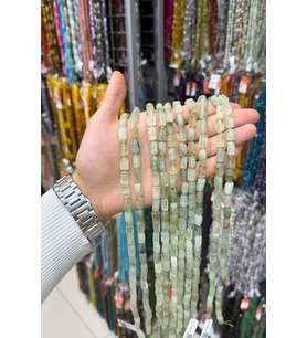 Prehnit Doğal Taş Silindir Altıgen Kesim 10x14mm Dizi