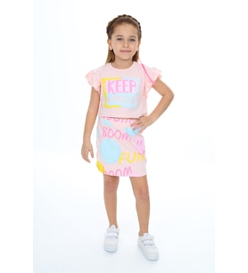 Toontoy Kız Çocuk Keep Smıle Baskılı Etekli Takım (Pudra)