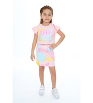 Toontoy Kız Çocuk Keep Smıle Baskılı Etekli Takım (Pudra)
