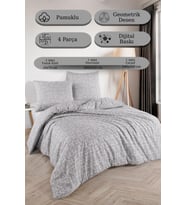 4 Parça Çift Kişilik Nevresim Takımı Dijital Baskı Carel Model (Gri)