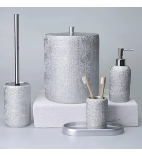 By Selim Natural Gümüş 5 Parça Polyester Banyo Seti